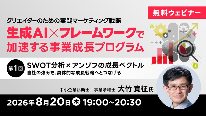 クリエイターのための実践マーケティング戦略 生成AI×フレームワークで加速する事業成長プログラム 第1回：SWOT分析 × アンゾフの成長ベクトル ― 自社の強みを、具体的な成長戦略へとつなげる ―