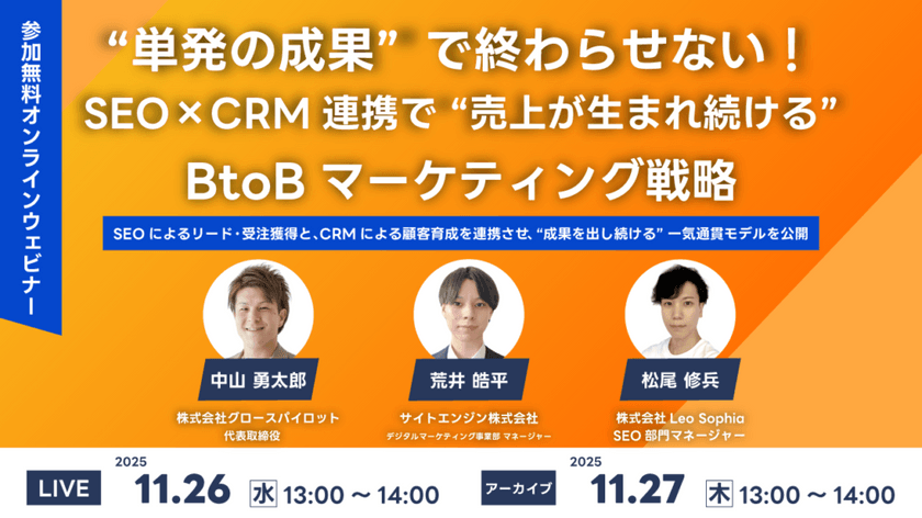 “単発の成果”で終わらせない！SEO×CRM連携で“売上が生まれ続ける”BtoBマーケティング戦略 – SEO戦略設計・コンテンツ運用・CRM活用を連携し、リード獲得から継続受注までを最適化