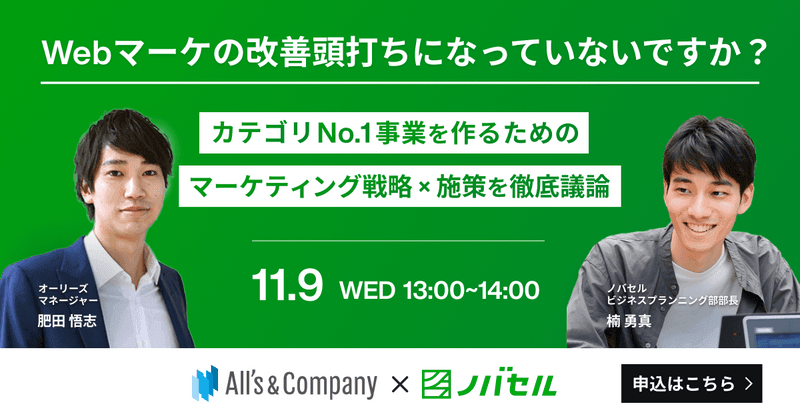 webマーケの改善頭打ちになっていないですか？ カテゴリＮＯ．1事業を作るためのマーケティング戦略×施策を徹底議論