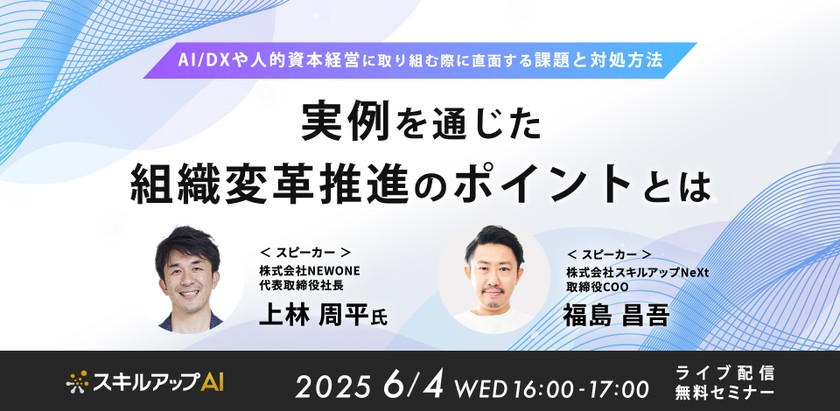 6/4(水) 16:00- 実例を通じた組織変革推進のポイントとは ～AI/DXや人的資本経営に取り組む際に直面する課題と対処方法～