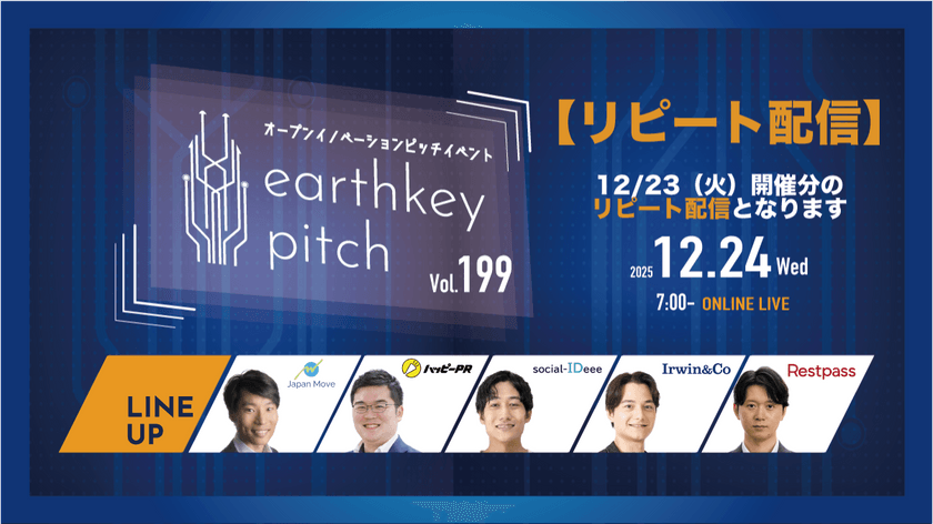 【12/23（火）開催分リピート配信】 -earthkey pitch vol.199 リピート配信- 12/24 7:00回